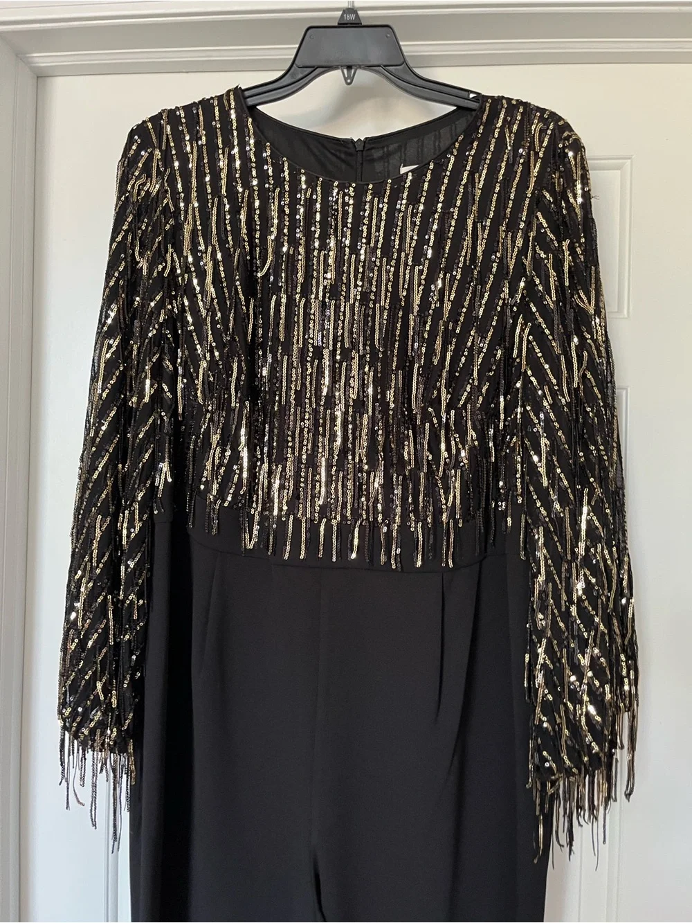 🖤✨ Eliza J Sequin Fringe Straight-Leg Jumpsuit Dress Sequin Size 18W NWT